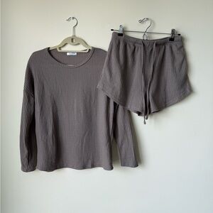 Ekouaer Waffle Knit Pajama Short Set